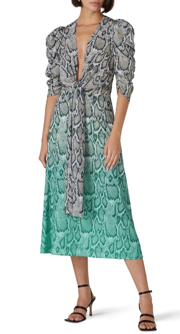 AFRM Ellis Ombre snakeskin plunge statement sleeve maxi dress Size XS Maximal